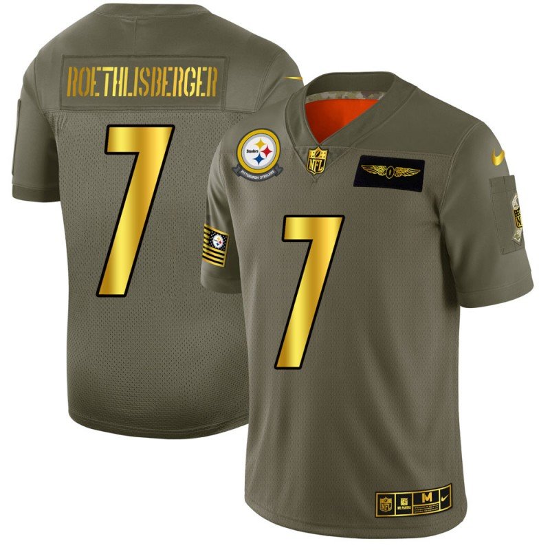 Pittsburgh Steelers #7 Ben Roethlisberger NFL Nike Olive Gold 2019 Salute to Service Limited Jersey - PSJ62