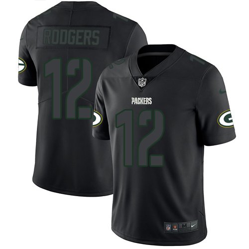 Nike Packers #12 Aaron Rodgers Black Stitched NFL Limited Rush Impact Jersey - GBJ34