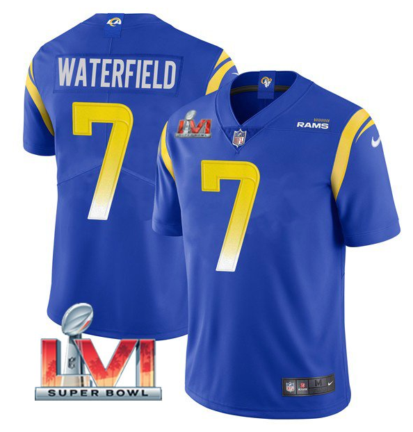 Royal Los Angeles Rams #7 Bob Waterfield 2022 Super Bowl LVI Vapor Limited Stitched Jersey - LAR544