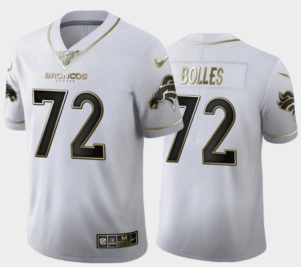 White Denver Broncos #72 Garett Bolles Gold 100th Season Limited Stitched Football Jersey