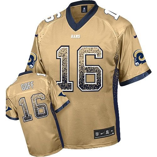 Nike Rams #16 Jared Goff Gold Stitched NFL Elite Drift Fashion Jersey - LAR249