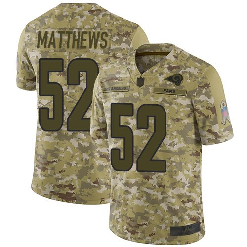 Nike Rams #52 Clay Matthews Camo Stitched NFL Limited 2018 Salute To Service Jersey - LAR208