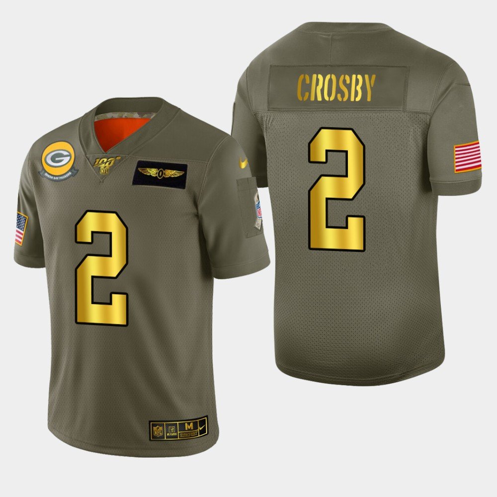 Nike Packers #2 Mason Crosby Olive Gold 2019 Salute to Service NFL 100 Limited Jersey - GBJ305