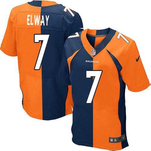 Nike Broncos #7 John Elway Orange/Navy Blue Stitched NFL Elite Split Jersey