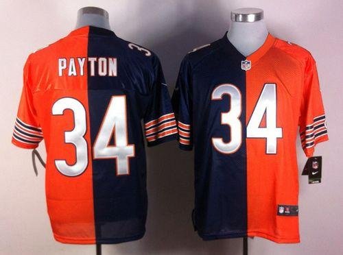 Nike Bears #34 Walter Payton Navy Blue/Orange Stitched NFL Elite Split Jersey - CBJ508