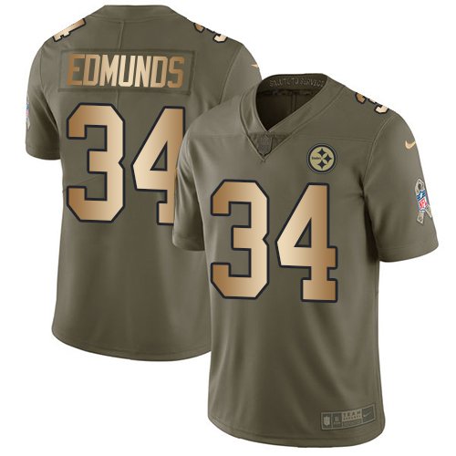 Nike Steelers #34 Terrell Edmunds Olive/Gold Stitched NFL Limited 2017 Salute To Service Jersey - PSJ771