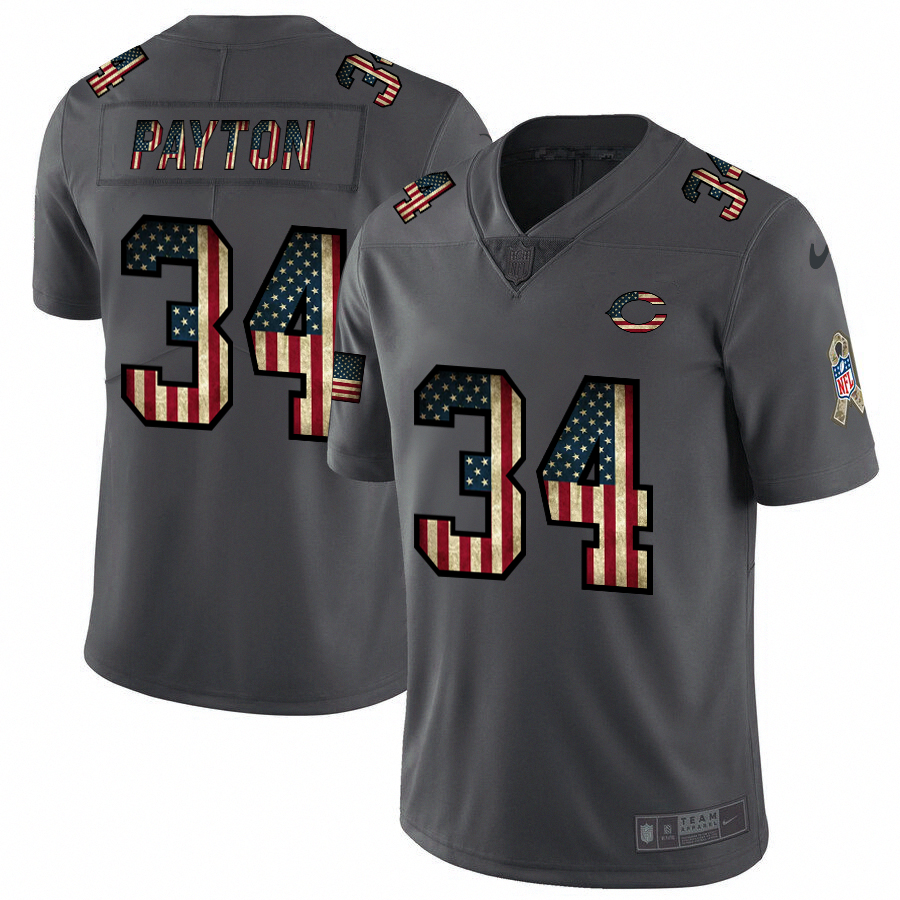 Nike Bears #34 Walter Payton 2018 Salute To Service Retro USA Flag Limited NFL Jersey - CBJ357
