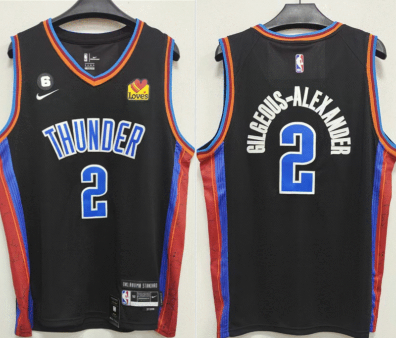 Black Oklahoma City Thunder #2 Shai Gilgeous-Alexander With NO.6 Patch Stitched Basketball Jersey - OKC99