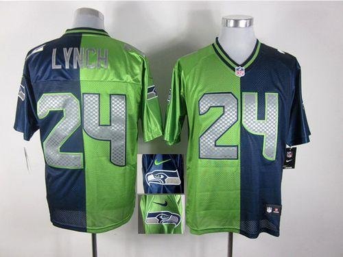 Nike Seahawks #24 Marshawn Lynch Steel Blue/Green Stitched NFL Elite Split Jersey