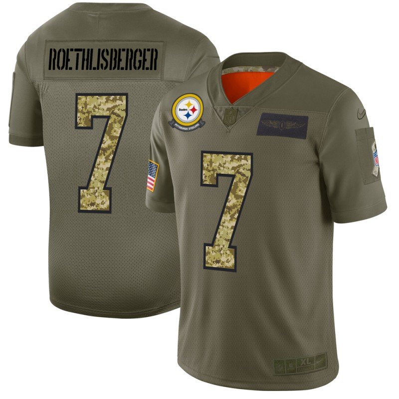 Pittsburgh Steelers #7 Ben Roethlisberger Nike 2019 Olive Camo Salute To Service Limited NFL Jersey - PSJ655