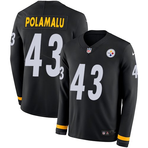Nike Steelers #43 Troy Polamalu Black Team Color Stitched NFL Limited Therma Long Sleeve Jersey - PSJ259