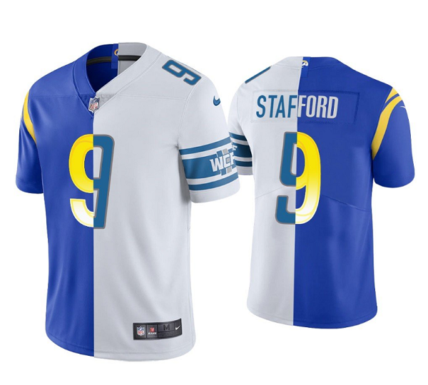 Royal White Los Angeles Rams #9 Matthew Stafford Split Stitched Football Jersey - LAR16