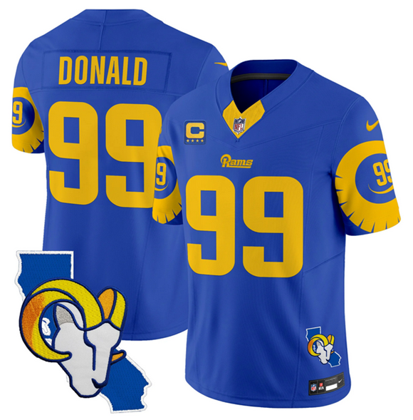 Royal Los Angeles Rams #99 Aaron Donald 2025 4-Star C Patch F.U.S.E. V2 Limited Stitched Football Jersey - LAR140