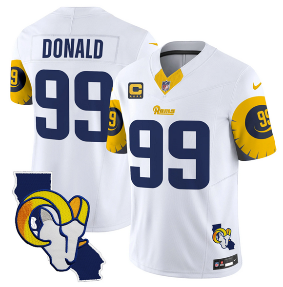White Los Angeles Rams #99 Aaron Donald 2025 4-Star C Patch F.U.S.E. V2 Limited Stitched Football Jersey - LAR298