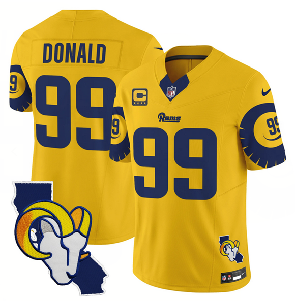 Gold Los Angeles Rams #99 Aaron Donald 2025 4-Star C Patch F.U.S.E. V2 Limited Stitched Football Jersey - LAR324
