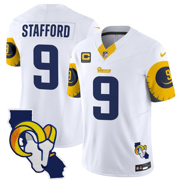 White Los Angeles Rams #9 Matthew Stafford 2025 4-Star C Patch F.U.S.E. V2 Limited Stitched Football Jersey - LAR540