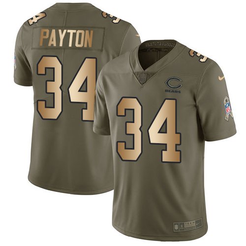 Nike Bears #34 Walter Payton Olive/Gold Stitched NFL Limited 2017 Salute To Service Jersey - CBJ352