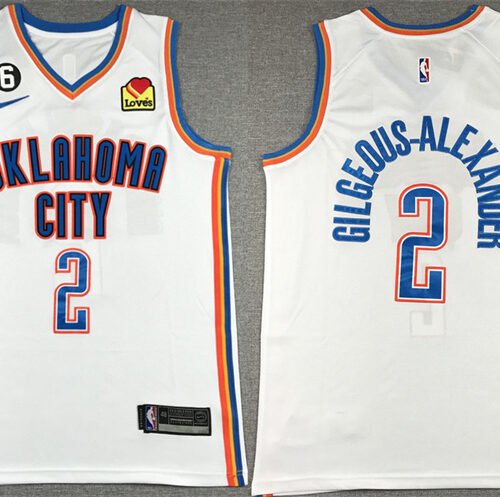 White Oklahoma City Thunder #2 Shai Gilgeous-Alexander With NO.6 Patch Stitched Basketball Jersey - OKC70