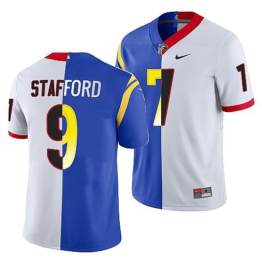 White/Royal Los Angeles Rams X Georgia Bulldogs #9 Matthew Stafford Split Stitched Jersey - LAR240