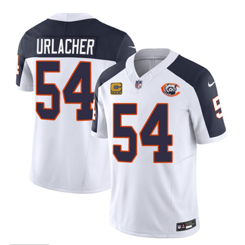 White/Navy Chicago Bears #54 Brian Urlacher 2023 F.U.S.E. With 4-Star C Patch Throwback Limited Stitched Football Jersey - CBJ396