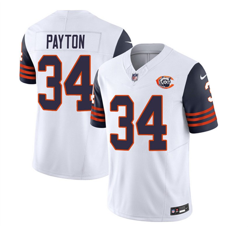 White/Navy Chicago Bears #34 Walter Payton 2023 F.U.S.E. Throwback Limited Stitched Football Jersey - CBJ506