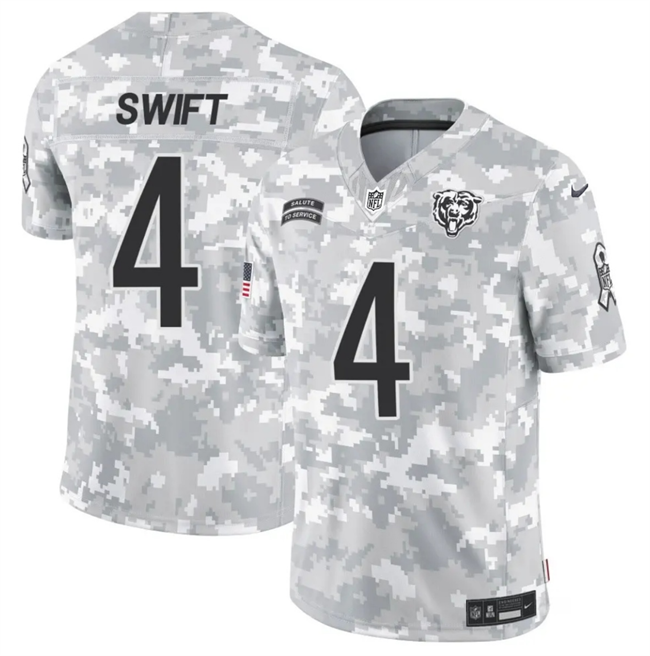 Arctic Camo Chicago Bears #4 D'Andre Swift 2024 F.U.S.E Salute to Service Limited Stitched Football Jersey - CBJ05