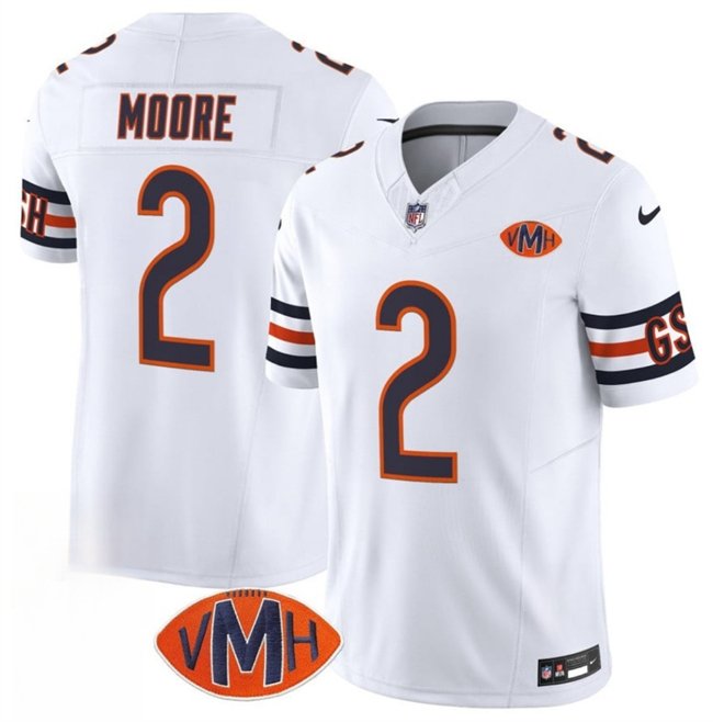 White Chicago Bears #2 D.J. Moore 2025 F.U.S.E. With VMH Patch Vapor Untouchable Limited Stitched Football Jersey - CBJ553