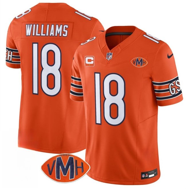 Orange Chicago Bears #18 Caleb Williams 2025 F.U.S.E. With 1-Star C Patch And VMH Patch Vapor Untouchable Limited Stitched Football Jersey - CBJ76