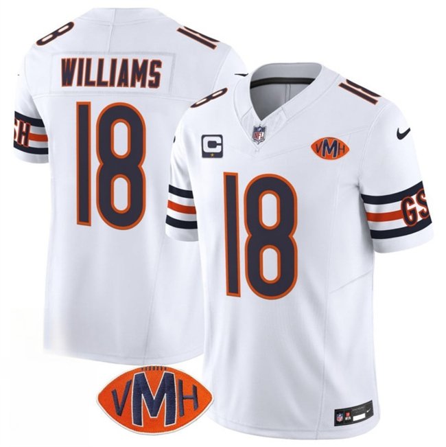White Chicago Bears #18 Caleb Williams 2025 F.U.S.E. With 1-Star C Patch And VMH Patch Vapor Untouchable Limited Stitched Football Jersey - CBJ652