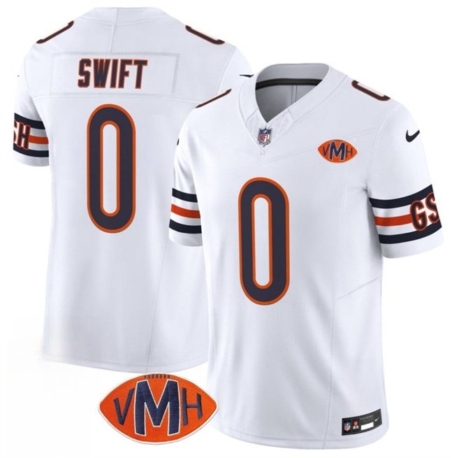 White Chicago Bears #0 D'Andre Swift 2025 F.U.S.E. With VMH Patch Vapor Untouchable Limited Stitched Football Jersey - CBJ199