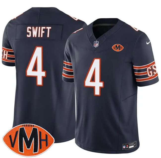 Navy Chicago Bears #4 D'Andre Swift 2025 F.U.S.E. With Illinois and VMH Patch Vapor Untouchable Limited Stitched Football Jersey - CBJ168