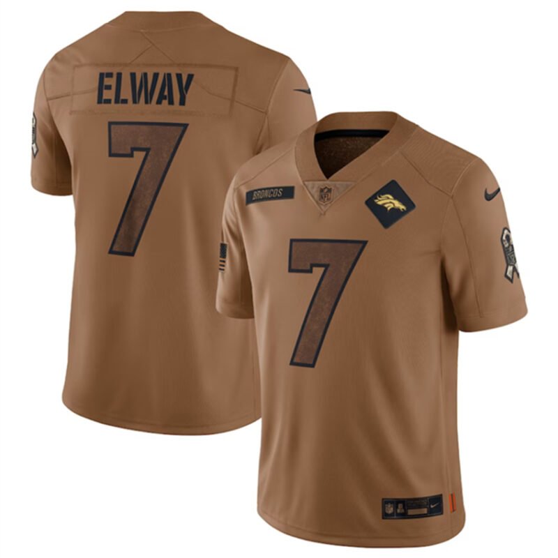 Brown Denver Broncos #7 John Elway 2023 Salute To Service Limited Stitched Football Jersey