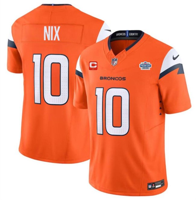 Orange Denver Broncos #10 Bo Nix 2024 F.U.S.E. With Draft Pacth and 1-Star C Patch Vapor Limited Stitched Football Jersey