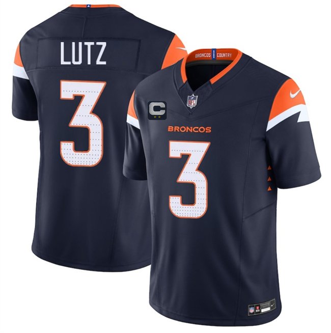 Navy Denver Broncos #3 Wil Lutz 2025 F.U.S.E. With 2-Star C Patch Vapor Limited Stitched Football Jersey