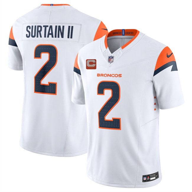 White Denver Broncos #2 Pat Surtain II 2025 F.U.S.E. With 2-Star C Patch Vapor Limited Stitched Football Jersey