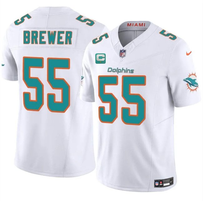 White Miami Dolphins #55 Aaron Brewer 2025 F.U.S.E. With 1-Star C Patch Vapor Limited Stitched Football Jersey - MDR15