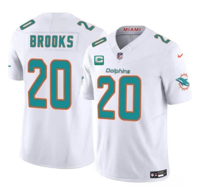 White Miami Dolphins #20 Jordyn Brooks 2025 F.U.S.E. With 1-Star C Patch Vapor Limited Stitched Football Jersey - MDR24