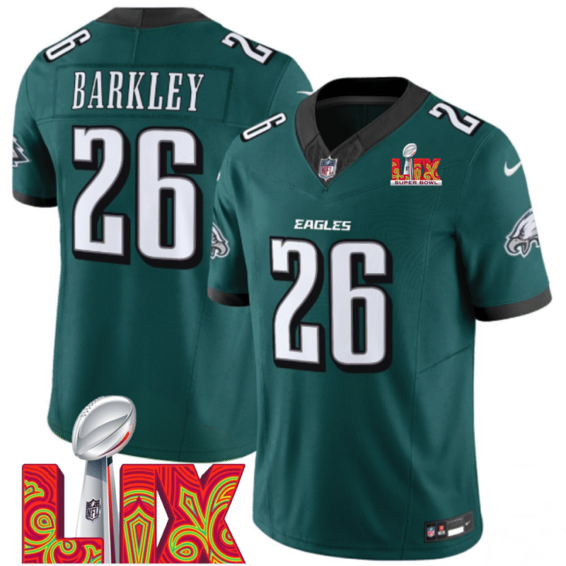 Green Philadelphia Eagles #26 Saquon Barkley 2025 Super Bowl LIX Patch F.U.S.E. Vapor Limited Stitched Football Jersey - PEL89