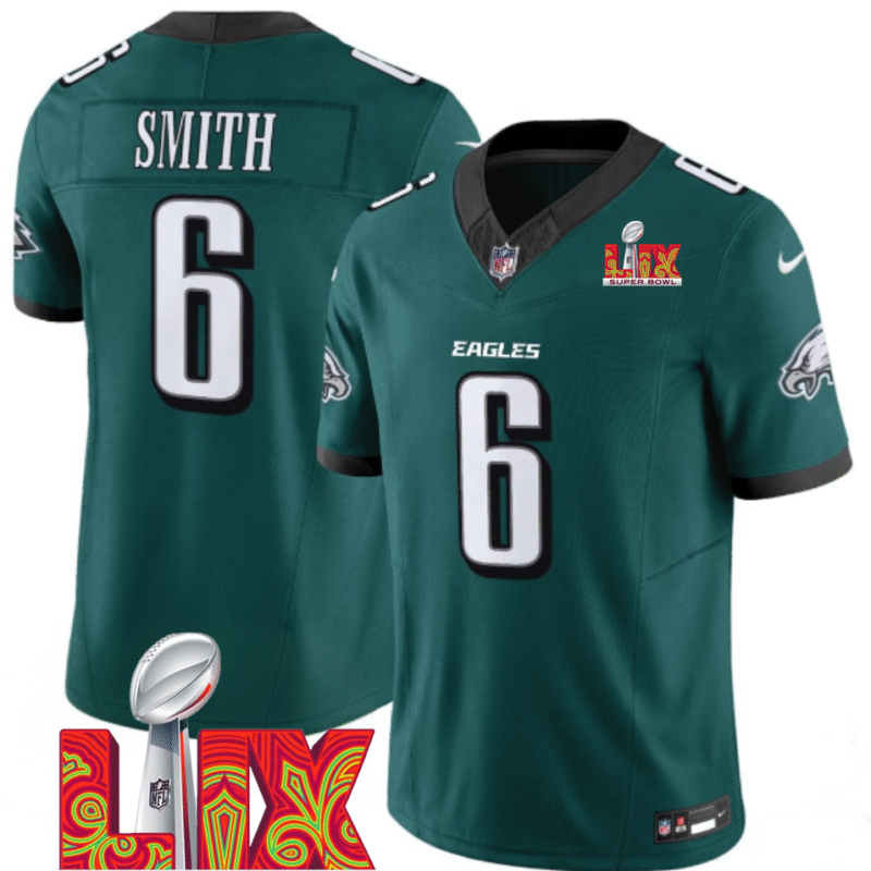 Green Philadelphia Eagles #6 DeVonta Smith 2025 Super Bowl LIX Patch F.U.S.E. Vapor Limited Stitched Football Jersey - PEL250