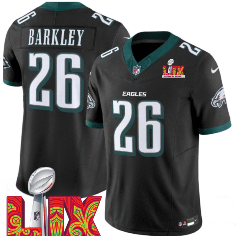 Black Philadelphia Eagles #26 Saquon Barkley 2025 Super Bowl LIX Patch F.U.S.E. Vapor Limited Stitched Football Jersey - PEL15