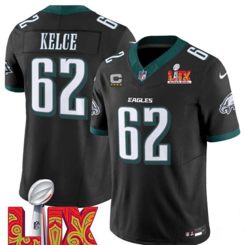 Black Philadelphia Eagles #62 Jason Kelce 2025 Super Bowl LIX Patch F.U.S.E. Vapor Limited Stitched Football Jersey - PEL58