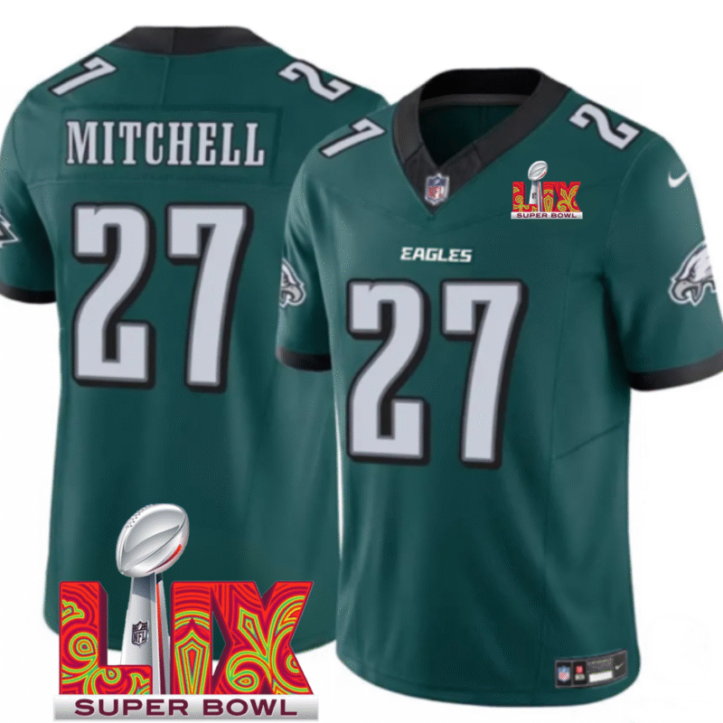 Green Philadelphia Eagles #27 Quinyon Mitchell 2025 Super Bowl LIX Patch F.U.S.E. Vapor Limited Stitched Football Jersey - PEL102