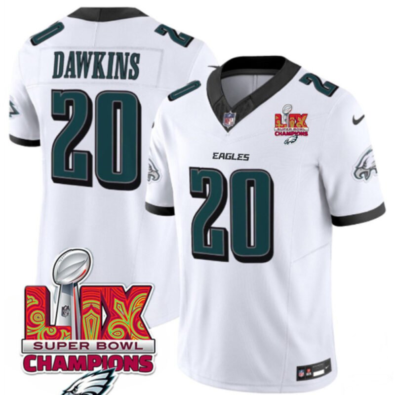 White Philadelphia Eagles #20 Brian Dawkins 2025 Eagles Logo Super Bowl LIX Patch New F.U.S.E. Vapor Limited Stitched Football Jersey - PEL94