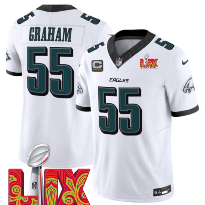 White Philadelphia Eagles #55 Brandon Graham 2025 Super Bowl LIX Patch F.U.S.E. Vapor Limited Stitched Football Jersey - PEL180
