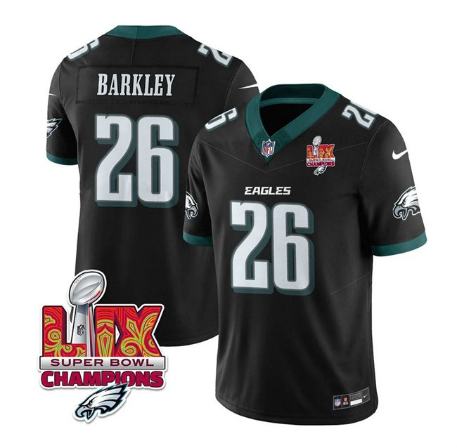 Black Philadelphia Eagles #26 Saquon Barkley 2025 Eagles Logo Super Bowl LIX Patch New F.U.S.E. Vapor Untouchable Limited Stitched Football Jersey - PEL234