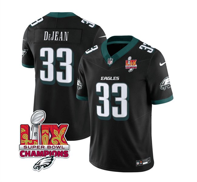 Black Philadelphia Eagles #33 Cooper DeJean 2025 Eagles Logo Super Bowl LIX Patch New F.U.S.E. Vapor Untouchable Limited Stitched Football Jersey - PEL59