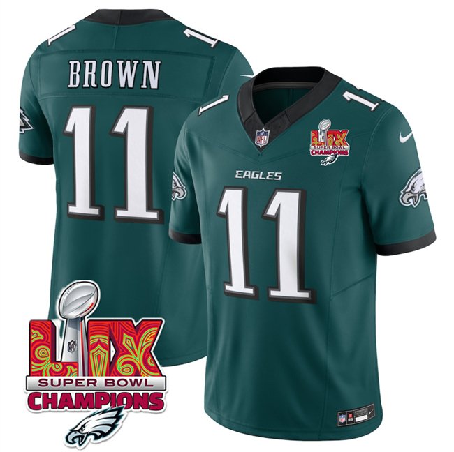 Green Philadelphia Eagles #11 A.J. Brown 2025 Eagles Logo Super Bowl LIX Patch New F.U.S.E. Vapor Untouchable Limited Stitched Football Jersey - PEL196
