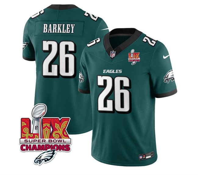 Green Philadelphia Eagles #26 Saquon Barkley 2025 Eagles Logo Super Bowl LIX Patch New F.U.S.E. Vapor Untouchable Limited Stitched Football Jersey - PEL125