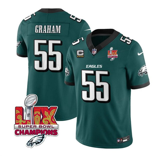 Green Philadelphia Eagles #55 Brandon Graham 2025 Eagles Logo Super Bowl LIX Patch And 4-Star C Patch New F.U.S.E. Vapor Limited Stitched Football Jersey - PEL218