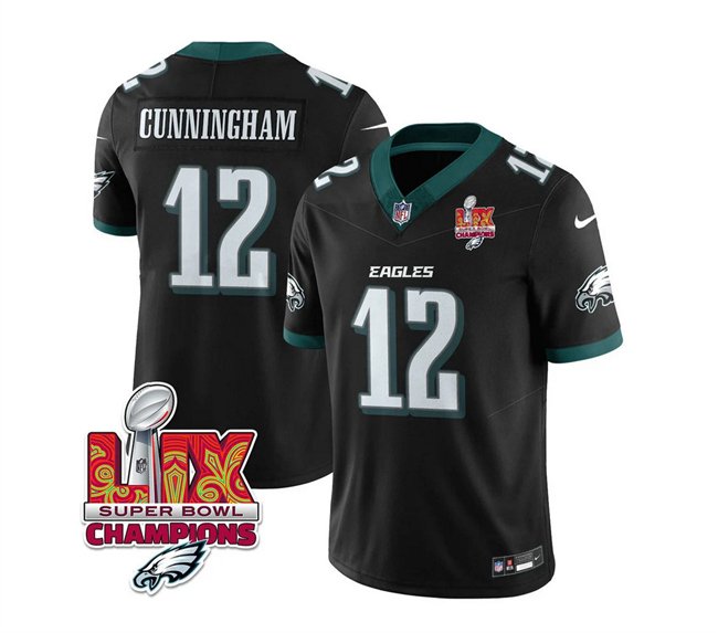 Black Philadelphia Eagles #12 Randall Cunningham 2025 Eagles Logo Super Bowl LIX Patch New F.U.S.E. Vapor Limited Stitched Football Jersey - PEL14